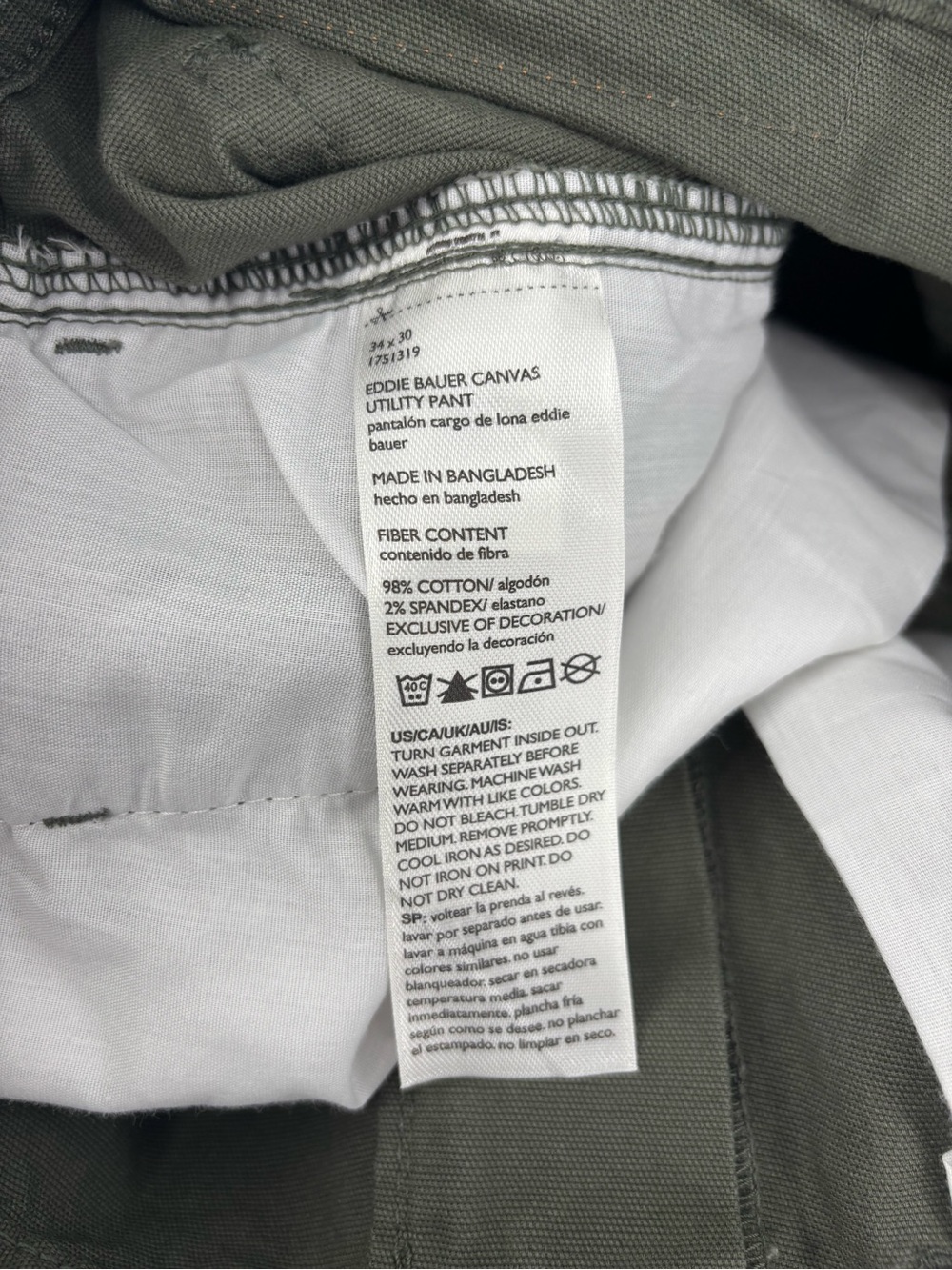 Eddie Bauer Mens Canvas Utility Pants 34x30 Green Stretch Workwear Outdoor Chino - Picture 4 of 14
